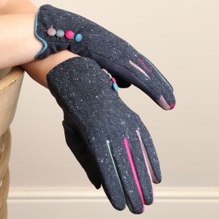 Navy Blue Tweed & Colour Contrast Gloves by Peace of Mind